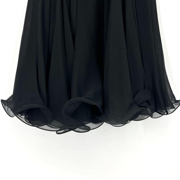 Vintage Black Ruffle Hem Silk Lined Skirt Chiffon Side Zip Size Small - Picture 4 of 6